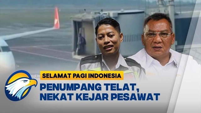 Stilstaand beeld uit het nieuwsitem van Metro TV over de passagier op de vliegtuigslurf in Sorong