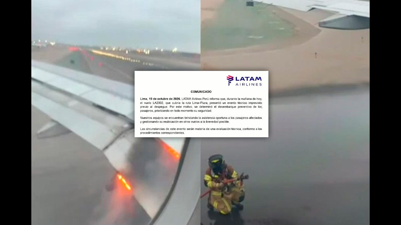 Beelden van ATV Noticias van de brand aan de linkerkant van het LATAM-toestel op de luchthaven van Lima